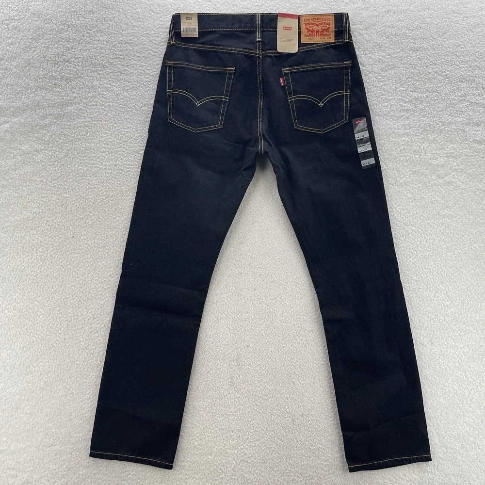 Levis 513 Jeans Mens 34x32 Black Blue Slim Straight Dark Wash Preppy Grunge NEW